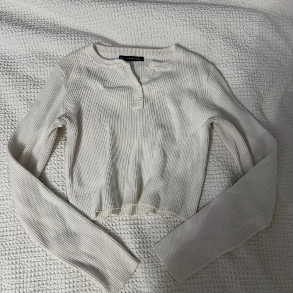 Brandy Melville Cream Ribbed Button-Up Top
